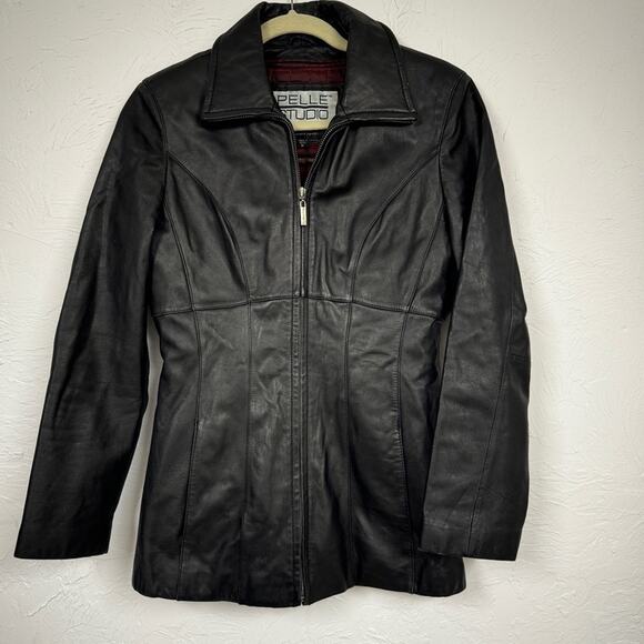 Vintage Wilson’s Leather Black Fitted Long Line Jacket Womens M Y2K 90s Rachel - Picture 1 of 12